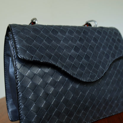 Bottega Veneta Vintage Lambskin Mini Intrecciato Flap Bag