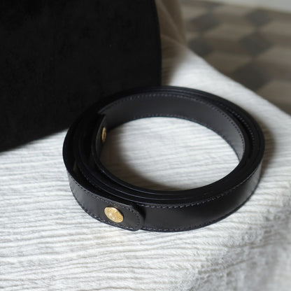 Celine Vintage Black Dual Leather Gold Ring Top Handle Shoulder Flap Bag
