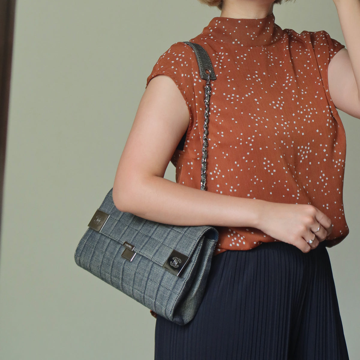 Chanel Vintage Denim Chocolate Bar Quilted Coco mark Shoulder Flap Bag