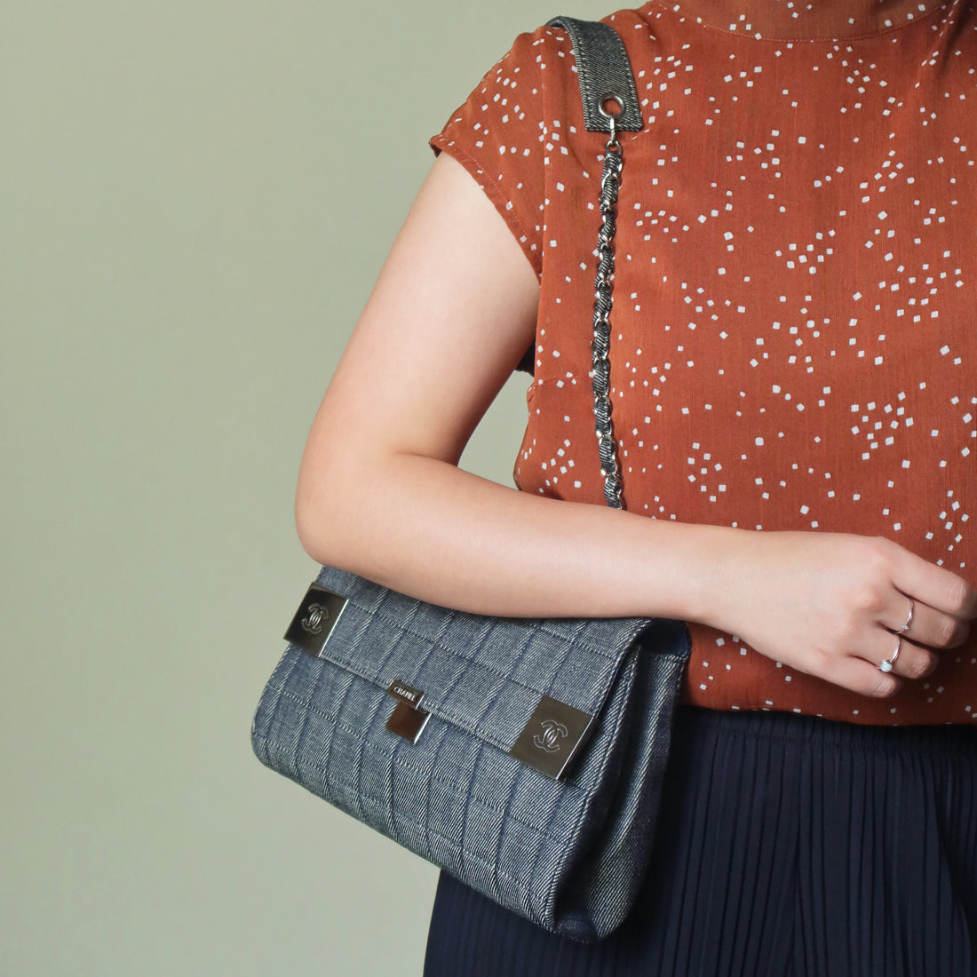 Chanel Vintage Denim Chocolate Bar Quilted Coco mark Shoulder Flap Bag