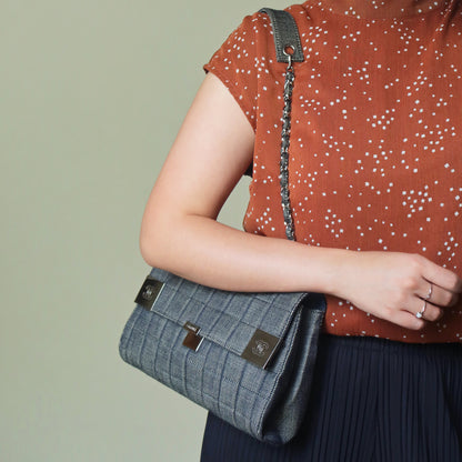 Chanel Vintage Denim Chocolate Bar Quilted Coco mark Shoulder Flap Bag