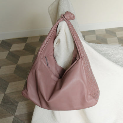 Bottega Veneta Dusty Pink Leather Intrecciato Weave Knot Large Hobo Shoulder Bag