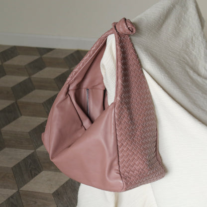 Bottega Veneta Dusty Pink Leather Intrecciato Weave Knot Large Hobo Shoulder Bag