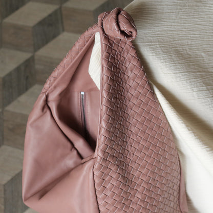 Bottega Veneta Dusty Pink Leather Intrecciato Weave Knot Large Hobo Shoulder Bag