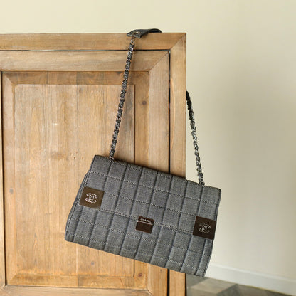Chanel Vintage Denim Chocolate Bar Quilted Coco mark Shoulder Flap Bag