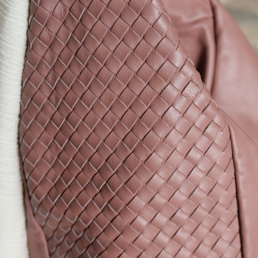 Bottega Veneta Dusty Pink Leather Intrecciato Weave Knot Large Hobo Shoulder Bag