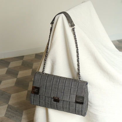 Chanel Vintage Denim Chocolate Bar Quilted Coco mark Shoulder Flap Bag
