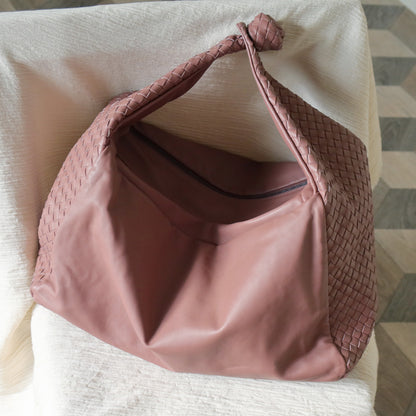 Bottega Veneta Dusty Pink Leather Intrecciato Weave Knot Large Hobo Shoulder Bag