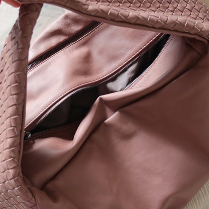Bottega Veneta Dusty Pink Leather Intrecciato Weave Knot Large Hobo Shoulder Bag
