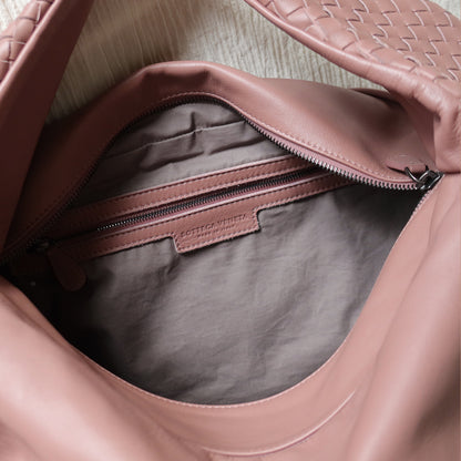 Bottega Veneta Dusty Pink Leather Intrecciato Weave Knot Large Hobo Shoulder Bag