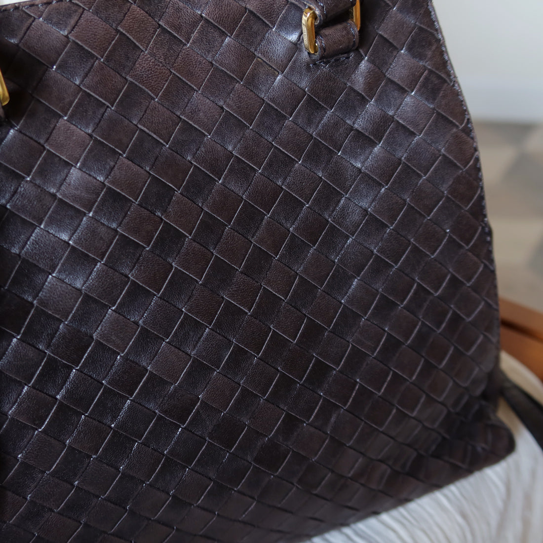 Bottega Veneta Vintage Dark Brown Intrecciato Leather 2way Bag