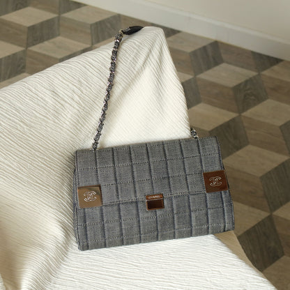 Chanel Vintage Denim Chocolate Bar Quilted Coco mark Shoulder Flap Bag