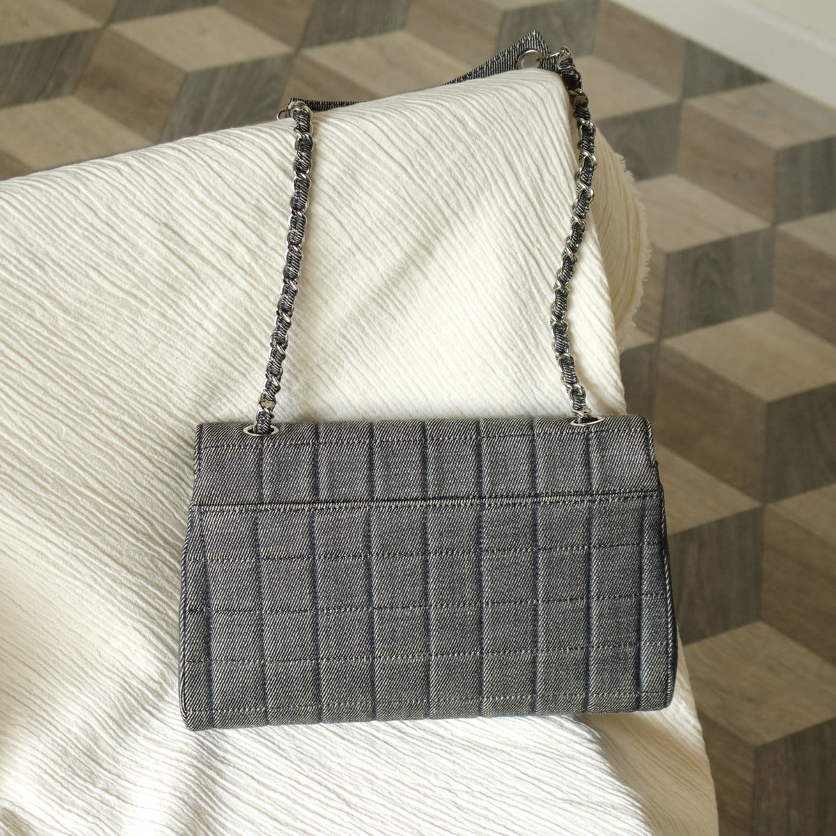 Chanel Vintage Denim Chocolate Bar Quilted Coco mark Shoulder Flap Bag
