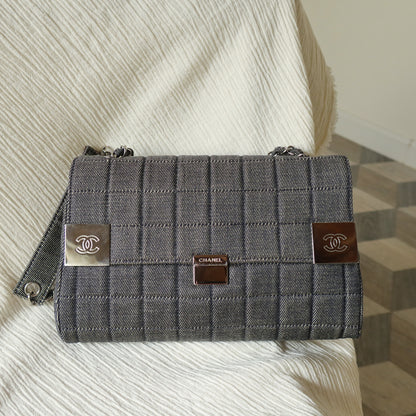 Chanel Vintage Denim Chocolate Bar Quilted Coco mark Shoulder Flap Bag