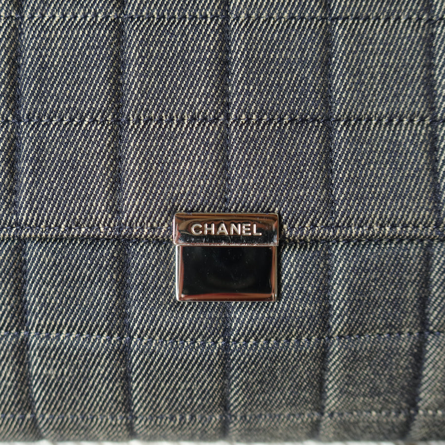 Chanel Vintage Denim Chocolate Bar Quilted Coco mark Shoulder Flap Bag