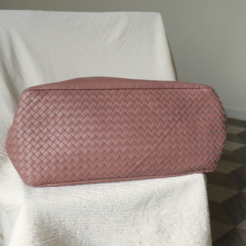Bottega Veneta Dusty Pink Leather Intrecciato Weave Knot Large Hobo Shoulder Bag