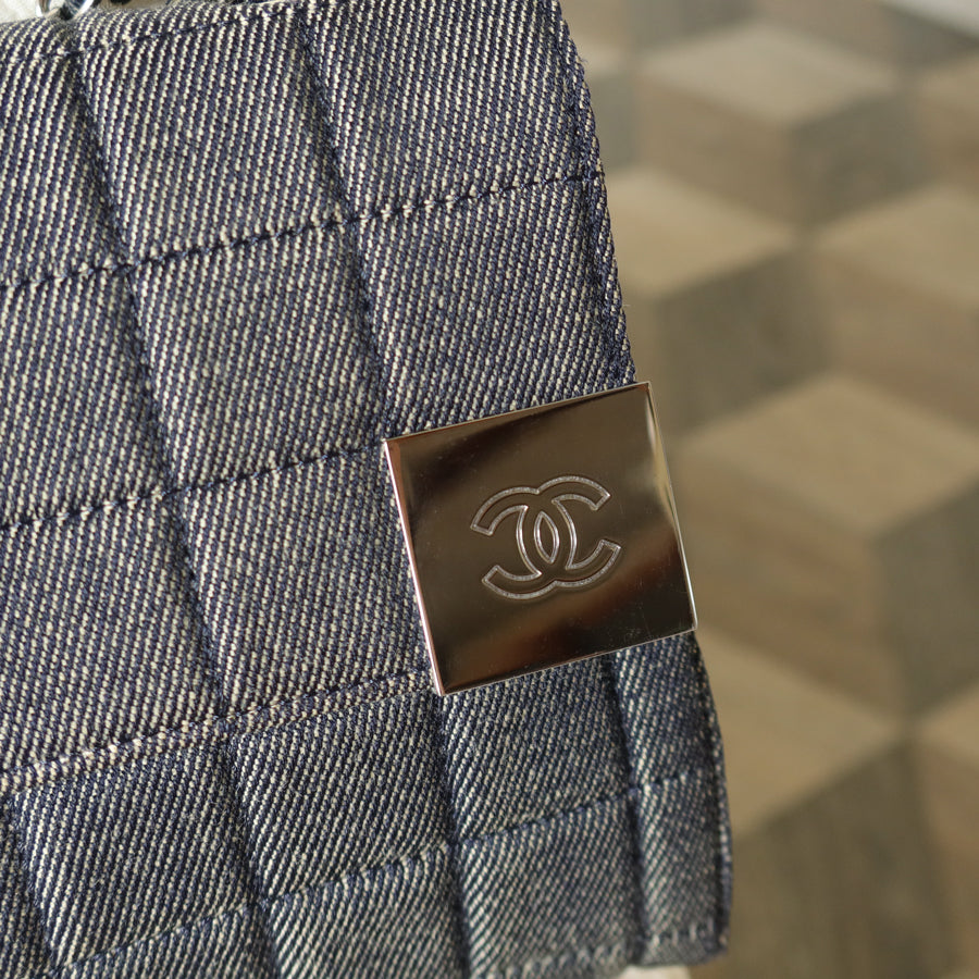 Chanel Vintage Denim Chocolate Bar Quilted Coco mark Shoulder Flap Bag