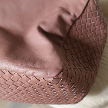 Bottega Veneta Dusty Pink Leather Intrecciato Weave Knot Large Hobo Shoulder Bag