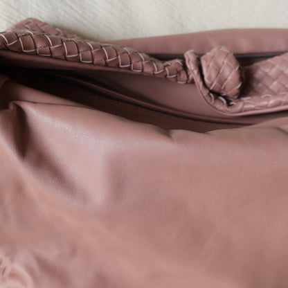Bottega Veneta Dusty Pink Leather Intrecciato Weave Knot Large Hobo Shoulder Bag