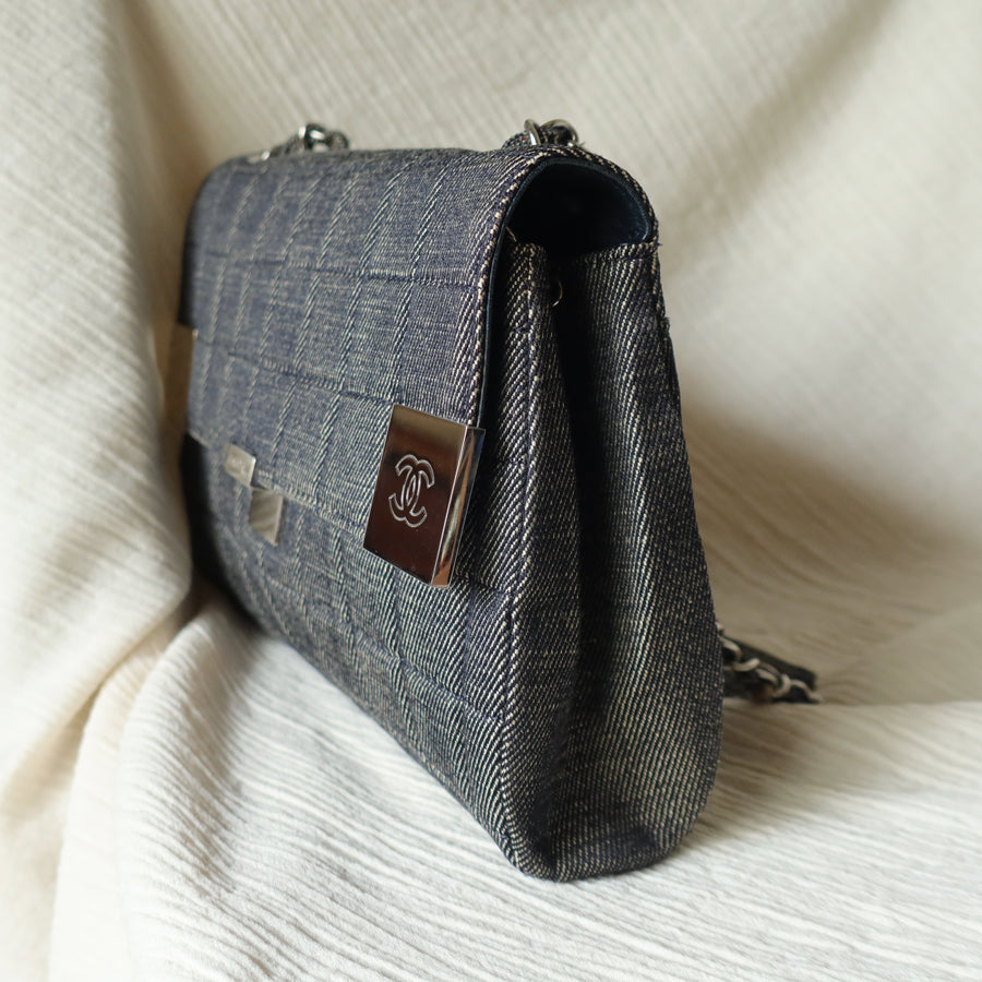 Chanel Vintage Denim Chocolate Bar Quilted Coco mark Shoulder Flap Bag