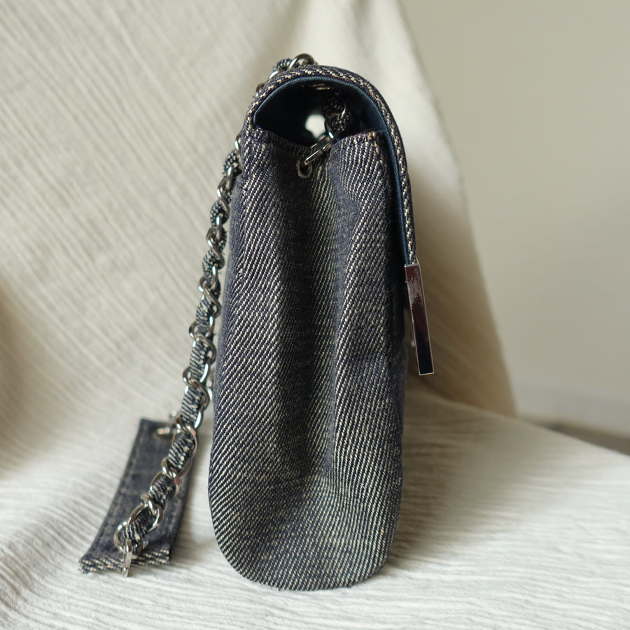 Chanel Vintage Denim Chocolate Bar Quilted Coco mark Shoulder Flap Bag