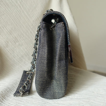 Chanel Vintage Denim Chocolate Bar Quilted Coco mark Shoulder Flap Bag