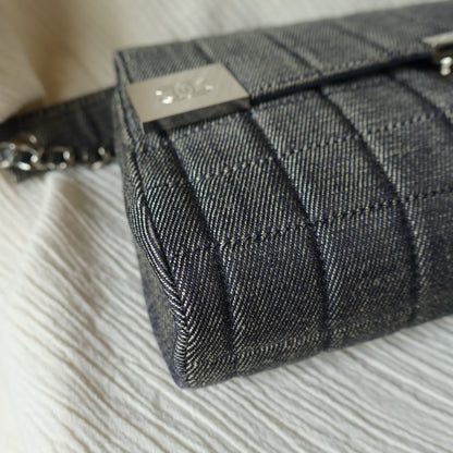 Chanel Vintage Denim Chocolate Bar Quilted Coco mark Shoulder Flap Bag