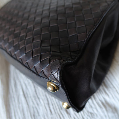 Bottega Veneta Vintage Dark Brown Intrecciato Leather 2way Bag