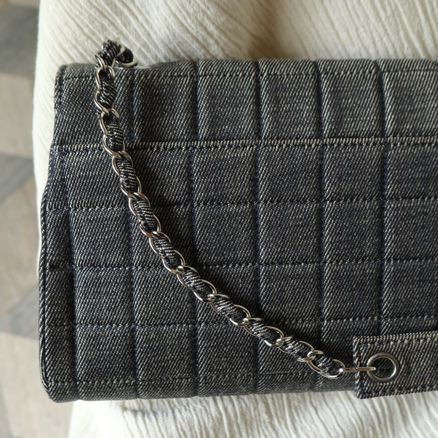 Chanel Vintage Denim Chocolate Bar Quilted Coco mark Shoulder Flap Bag