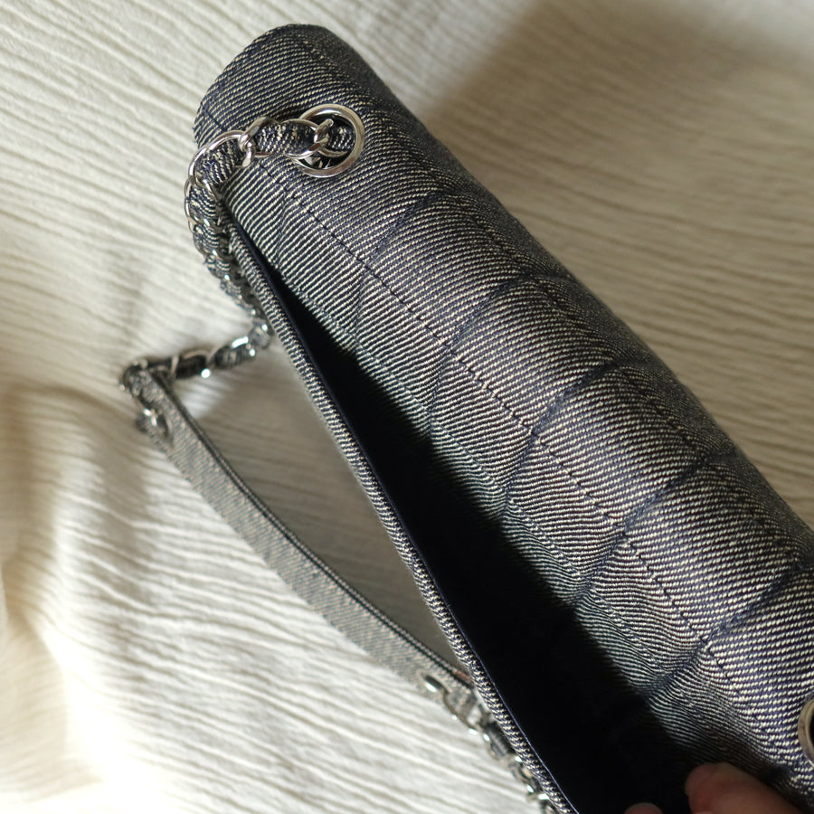 Chanel Vintage Denim Chocolate Bar Quilted Coco mark Shoulder Flap Bag