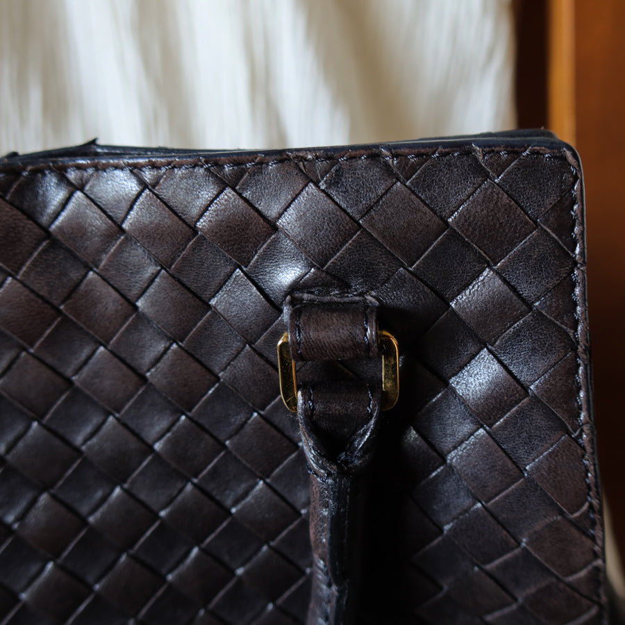 Bottega Veneta Vintage Dark Brown Intrecciato Leather 2way Bag