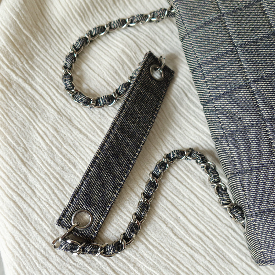 Chanel Vintage Denim Chocolate Bar Quilted Coco mark Shoulder Flap Bag