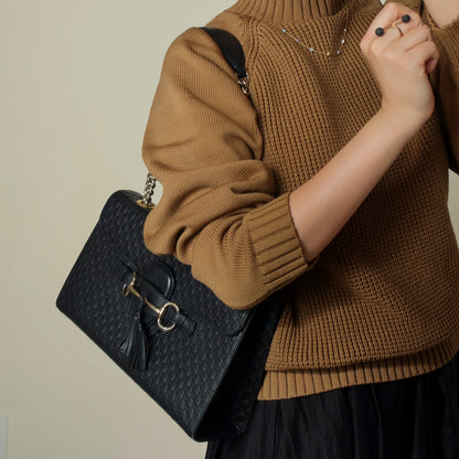Gucci Vintage Black GG Interlocking Horsebit Chain Strap Shoulder Bag