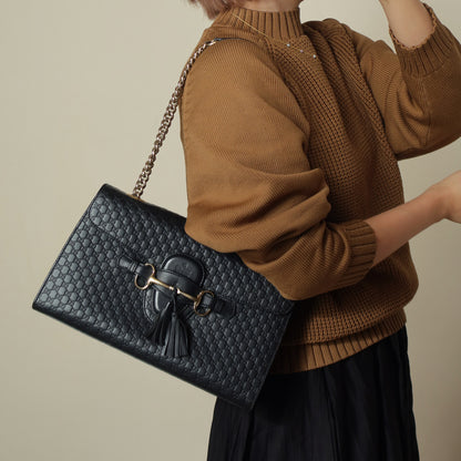 Gucci Vintage Black GG Interlocking Horsebit Chain Strap Shoulder Bag