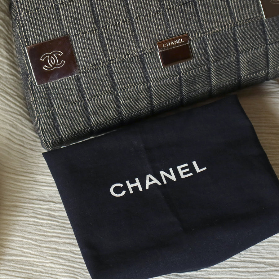 Chanel Vintage Denim Chocolate Bar Quilted Coco mark Shoulder Flap Bag