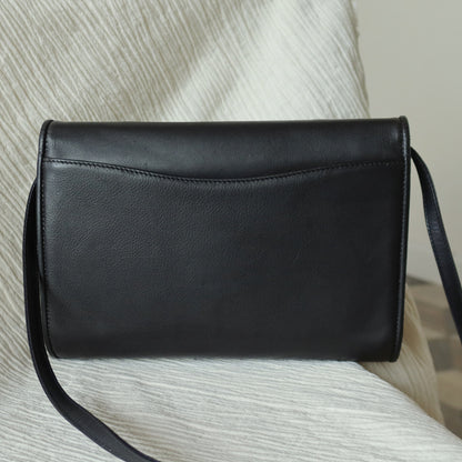 Gucci Vintage Black Leather Ruffled East West 2way Clutch Shoulder Bag