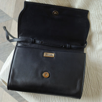 Gucci Vintage Black Leather Ruffled East West 2way Clutch Shoulder Bag