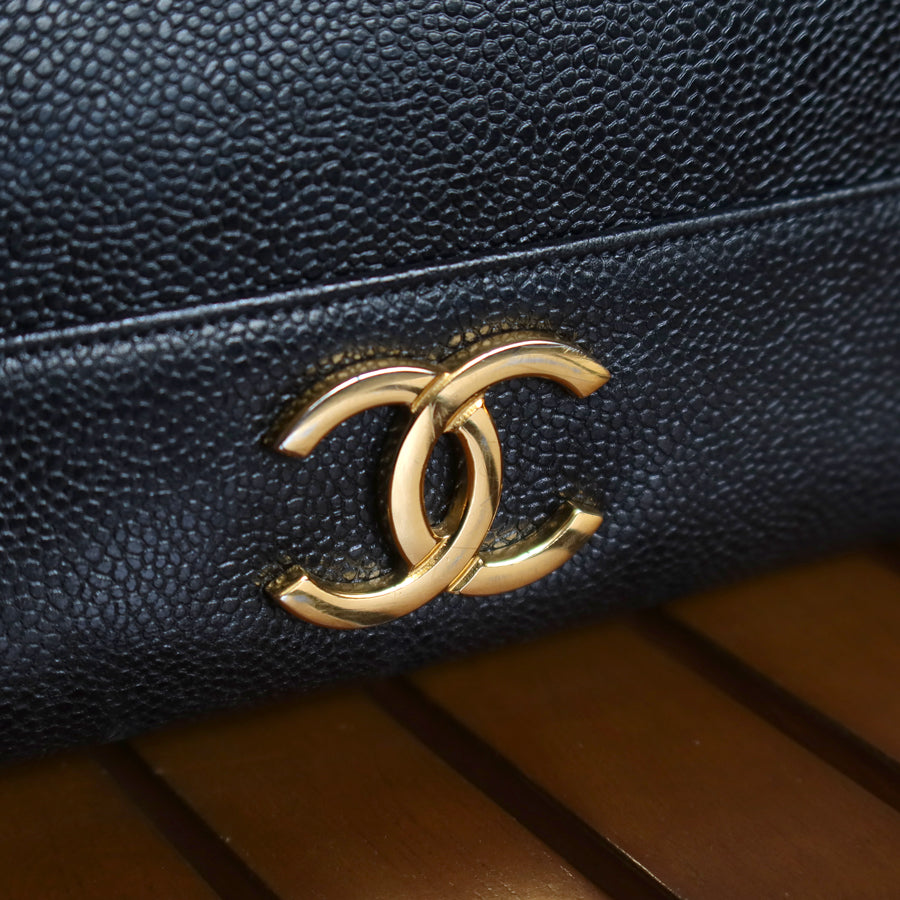 Vintage Chanel Black Caviar 24k Chain Triple CC mark Shoulder Tote Bag