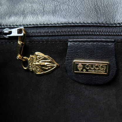 Gucci Vintage Black Leather Ruffled East West 2way Clutch Shoulder Bag