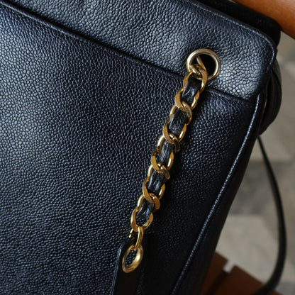 Vintage Chanel Black Caviar 24k Chain Triple CC mark Shoulder Tote Bag