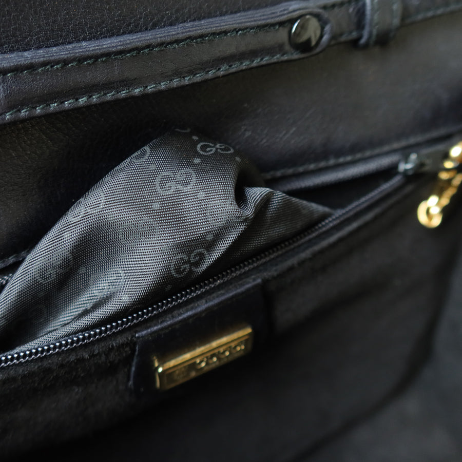 Gucci Vintage Black Leather Ruffled East West 2way Clutch Shoulder Bag