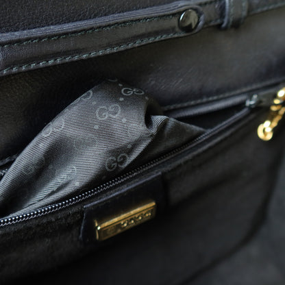 Gucci Vintage Black Leather Ruffled East West 2way Clutch Shoulder Bag