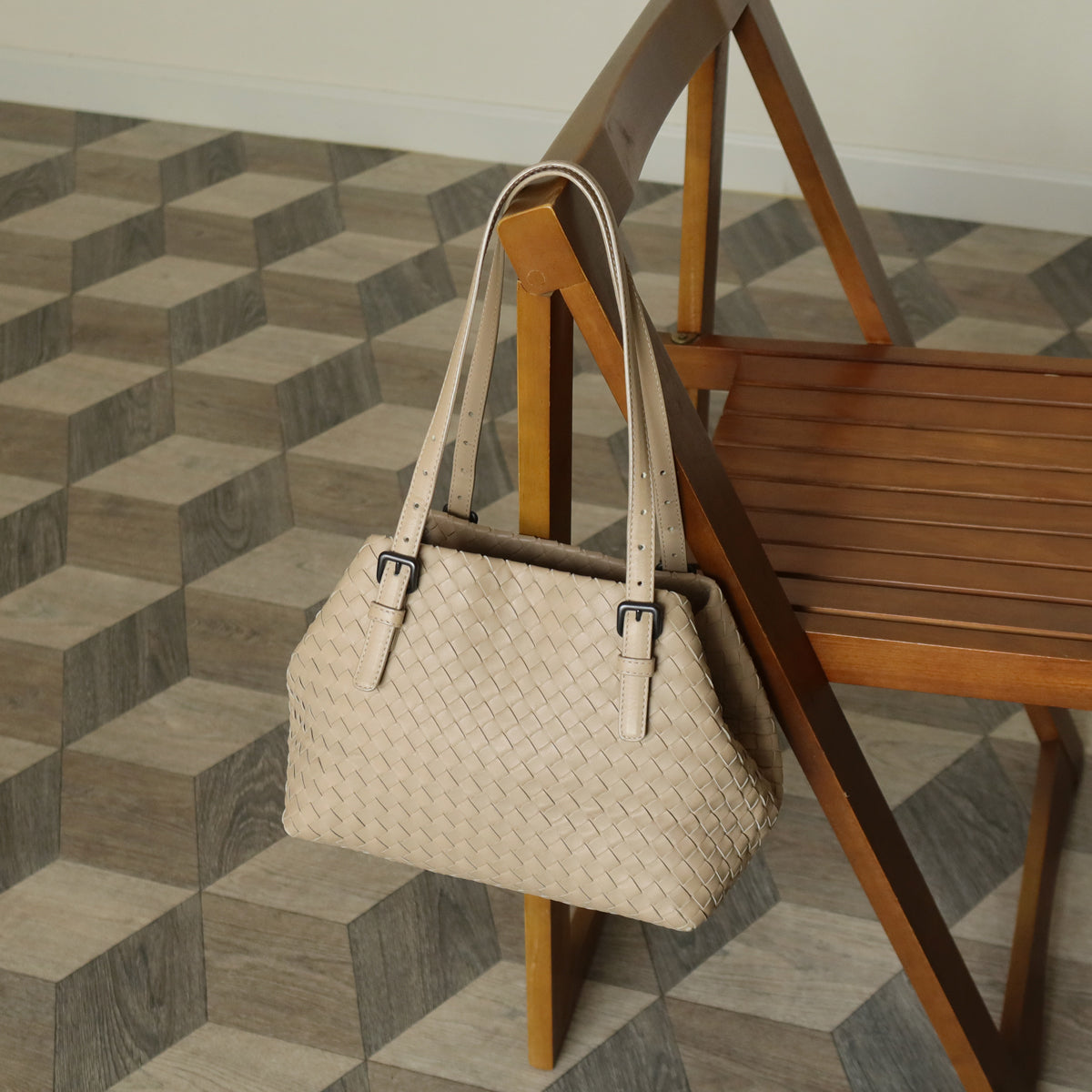 Bottega Veneta Vintage Taupe Intrecciato Leather Cesta Shoulder Tote Bag