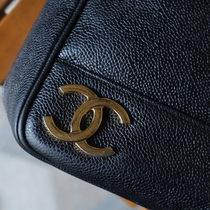 Vintage Chanel Black Caviar 24k Chain Triple CC mark Shoulder Tote Bag