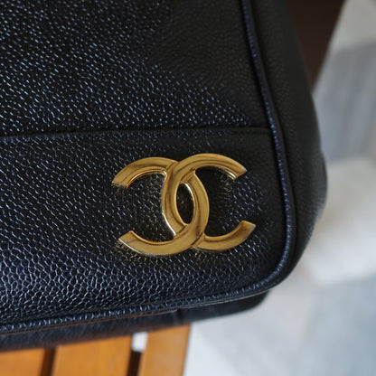 Vintage Chanel Black Caviar 24k Chain Triple CC mark Shoulder Tote Bag