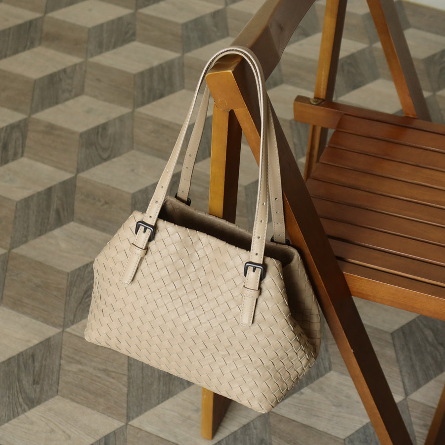 Bottega Veneta Vintage Taupe Intrecciato Leather Cesta Shoulder Tote Bag