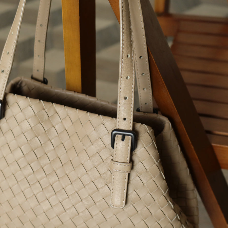 Bottega Veneta Vintage Taupe Intrecciato Leather Cesta Shoulder Tote Bag