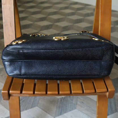 Vintage Chanel Black Caviar 24k Chain Triple CC mark Shoulder Tote Bag