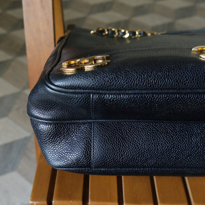 Vintage Chanel Black Caviar 24k Chain Triple CC mark Shoulder Tote Bag