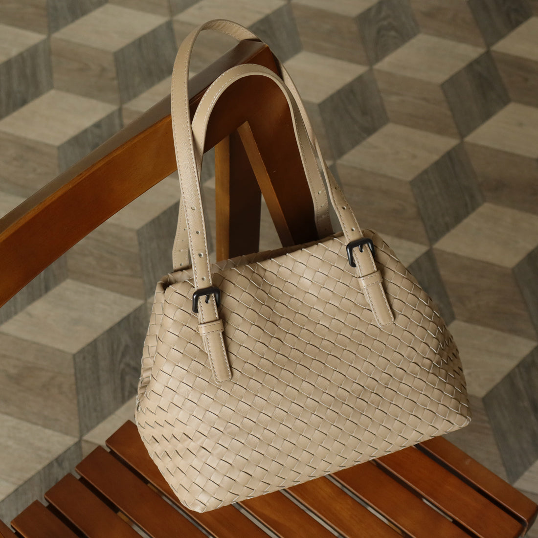 Bottega Veneta Vintage Taupe Intrecciato Leather Cesta Shoulder Tote Bag